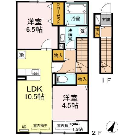 ソレイユ花棚(2LDK/2階)の間取り写真