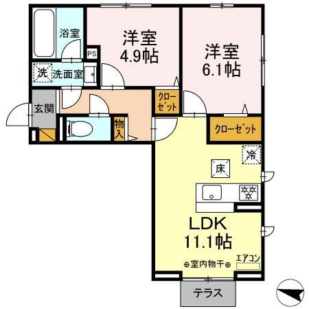 フルール(2LDK/2階)の間取り写真