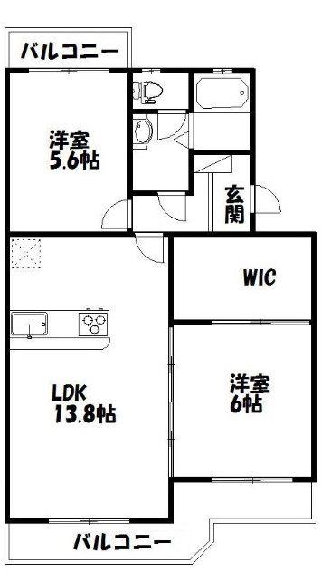 マンションアカンサス I(2LDK/1階)の間取り写真