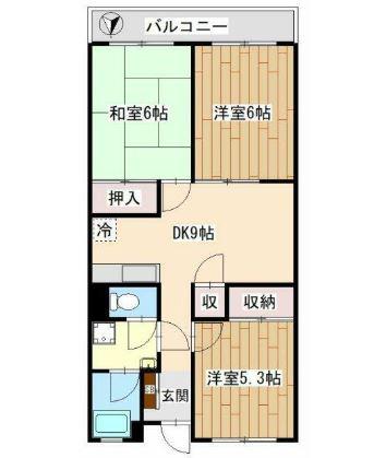 城所マンション(3DK/1階)の間取り写真