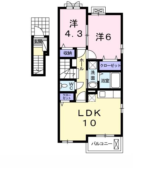 グラッチェ弐番館(2LDK/2階)の間取り写真