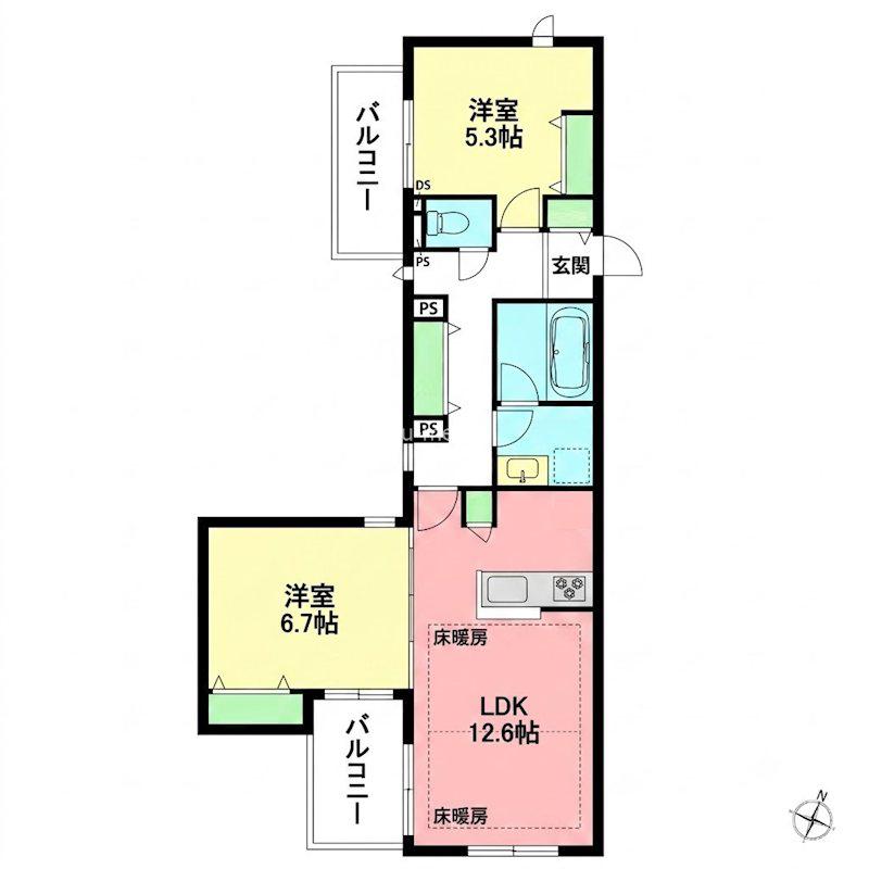 浜竹1丁目メゾン(2LDK/3階)の間取り写真