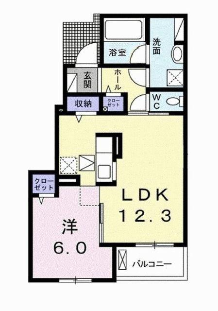 トゥ ミライA(1LDK/1階)の間取り写真