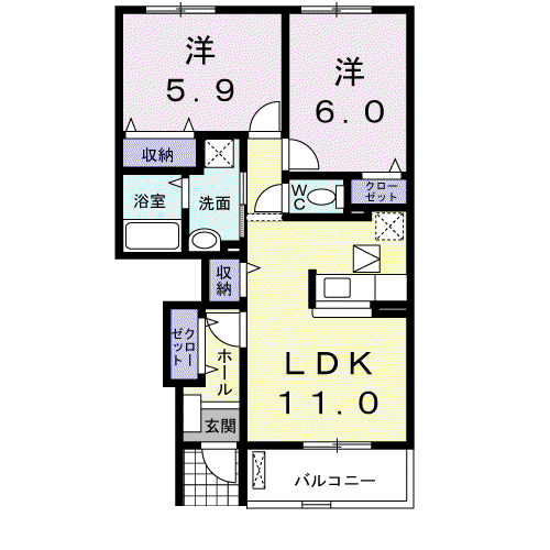 サニープラシードIII(2LDK/1階)の間取り写真