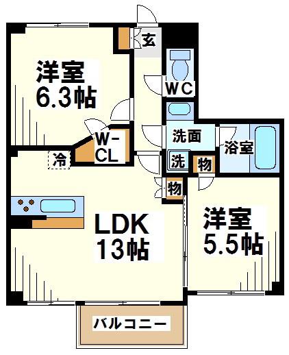グラーレ・バイロイト(2LDK/9階)の間取り写真