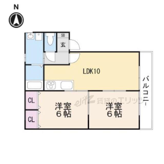 プレステージ日向B棟(2LDK/2階)の間取り写真