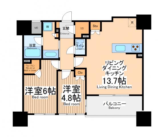 ライオンズ府中駅前(2LDK/2階)の間取り写真
