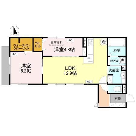 シュトラール鳳(2LDK/1階)の間取り写真