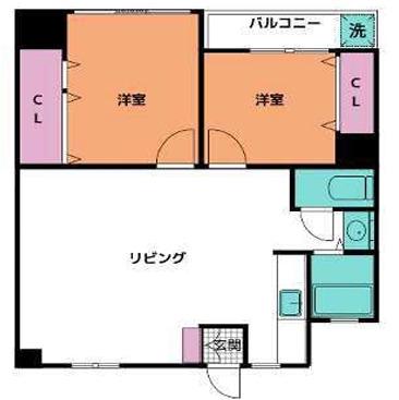 湊川公園ビル(2LDK/10階)の間取り写真