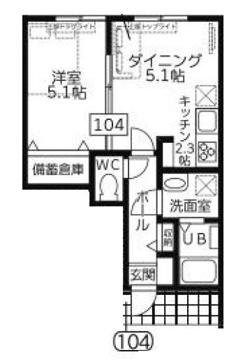 渋谷区本町YKテラスハウス(1DK/1階)の間取り写真
