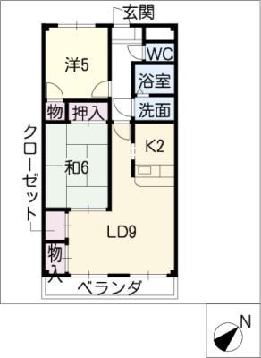 フォンテーヌヨシダ(2LDK/4階)の間取り写真
