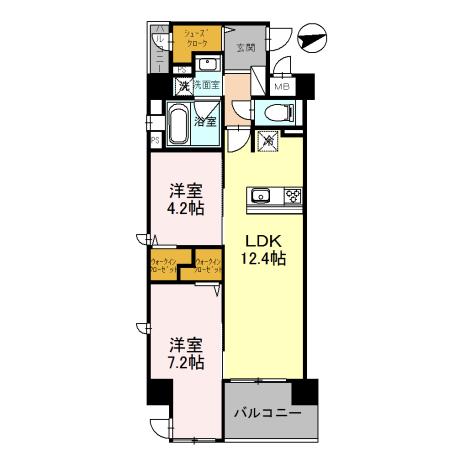 グランデュール(2LDK/2階)の間取り写真