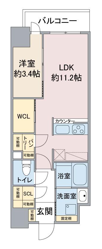 スリーアイランドタワー車道(1LDK/3階)の間取り写真