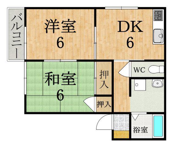 ビレッジ堀川A(2DK/2階)の間取り写真
