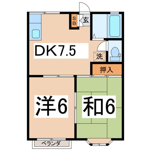 コーポ幸進A(2DK/1階)の間取り写真