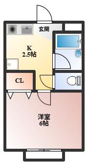 後藤ハイツ(1K/2階)の間取り写真