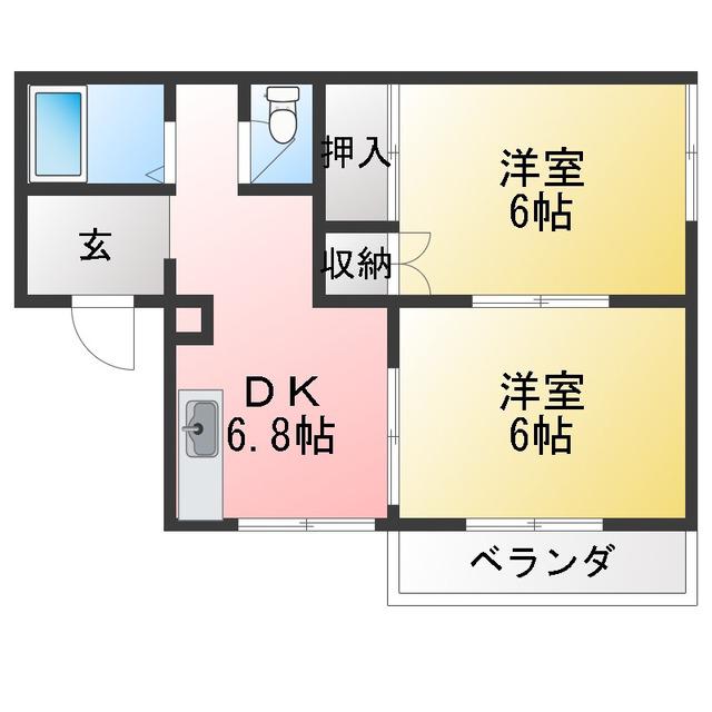 ベルーチェ駅北(2DK/2階)の間取り写真