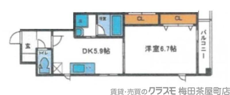 クレイルタワー(1DK/2階)の間取り写真