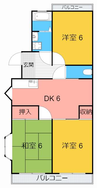 パークヒルズささめ(3DK/3階)の間取り写真
