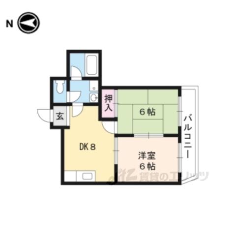ハイネス楠葉Ⅱ(2DK/4階)の間取り写真