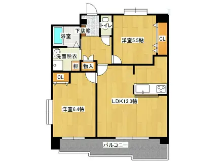 SESSION穴生(2LDK/3階)の間取り写真