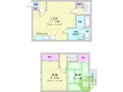 水の森ハイム(2LDK/1階)の間取り写真