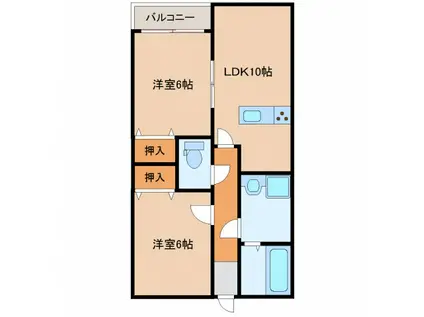 フェニックスD(2LDK/2階)の間取り写真