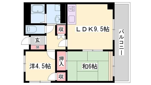 グリーンコスモ田井(2LDK/2階)の間取り写真