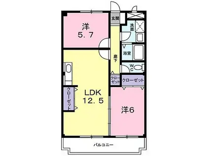 スカイドリーム(2LDK/2階)の間取り写真