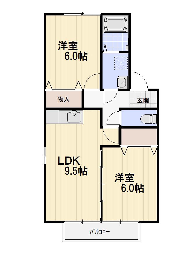 ヴァンベール妻沼(2LDK/1階)の間取り写真
