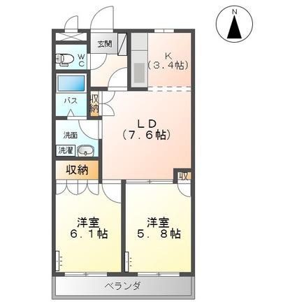 エアリアルガーデン(2LDK/1階)の間取り写真