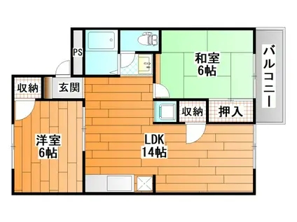 ヴァンベール松井(2LDK/2階)の間取り写真