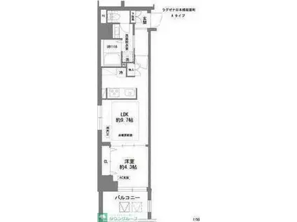 MFPRコート日本橋人形町(1LDK/9階)の間取り写真