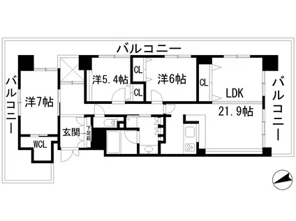 エスリード宝塚(3LDK/3階)の間取り写真