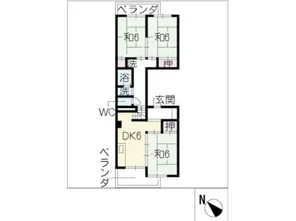 中富B棟1303号(3DK/13階)の間取り写真