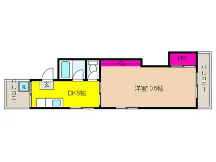 ハローマンション(1DK/5階)の間取り写真