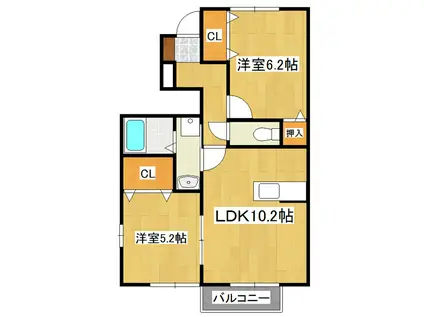 ラ・ポールA(2LDK/1階)の間取り写真
