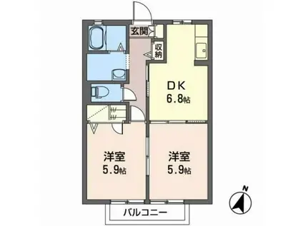 フレグランスあおばA(2DK/2階)の間取り写真