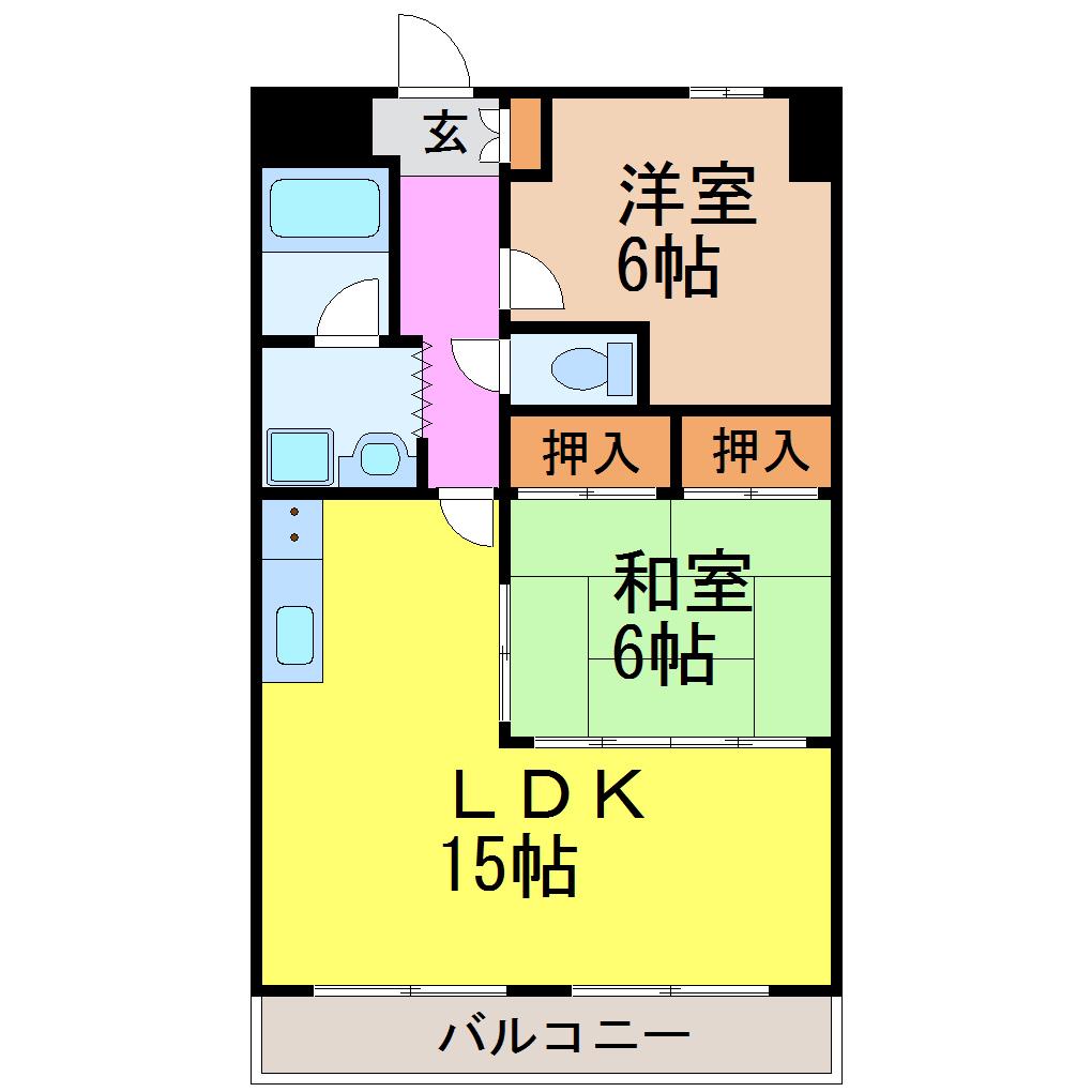 鶴陽明ハイツ(2LDK/2階)の間取り写真