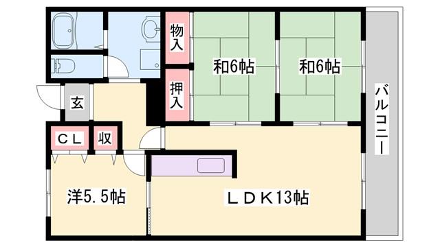高楽ハイツ(3LDK/5階)の間取り写真