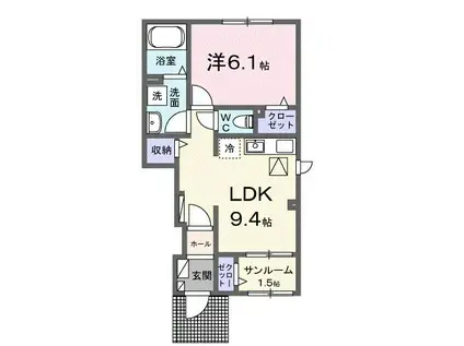 サウス プリムローズII(1LDK/1階)の間取り写真