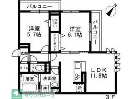 練馬区石神井町8丁目(2LDK/2階)の間取り写真