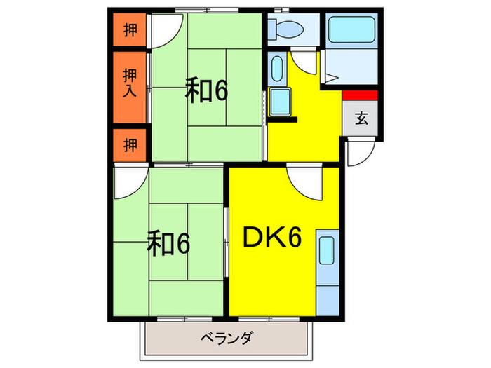 フレグランス五ヶ山(2DK/2階)の間取り写真