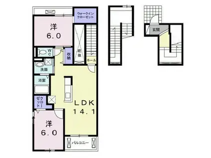 ミルキー ウェイ稲月(2LDK/3階)の間取り写真