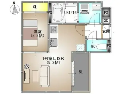 REGALEST TSUBAKIREGALEST 青江V(1LDK/2階)の間取り写真