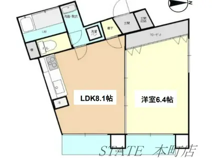 エルブ西長堀(1LDK/8階)の間取り写真