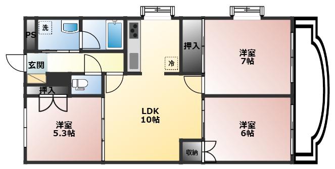 ダイヤモンドハイツ(3LDK/1階)の間取り写真