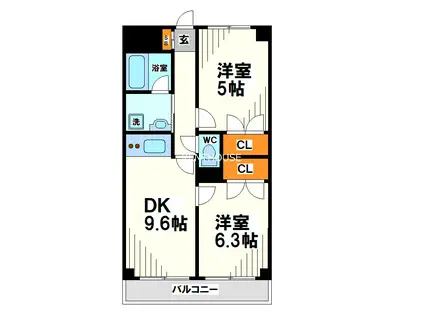 フレアつつじケ丘(2LDK/3階)の間取り写真