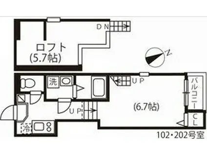 ハーモニーテラス川名町(1K/1階)の間取り写真