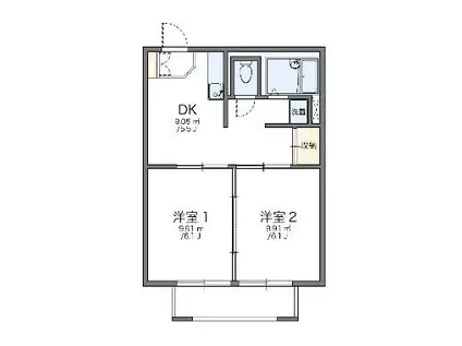 レオパレス白浜第2(2DK/1階)の間取り写真
